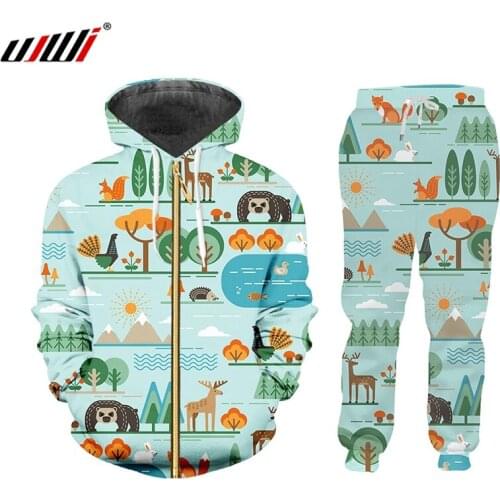 UJWI 2020 Mens Tracksuit Pants Set Hoodie Suits 2 Pieces Jogger Animal 3D Print Fitness Harajuku Winter Dropship Suppliers 5XL