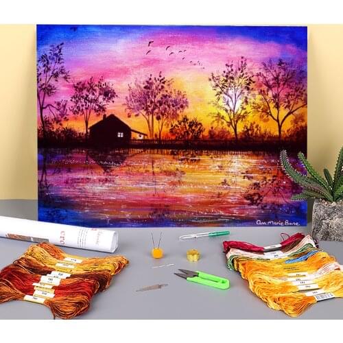 Natural Scenery The Cabin Pre-Printed 11CT Cross-Stitch Set DIY Embroidery DMC Threads Sewing Handiwork Needlework Counted