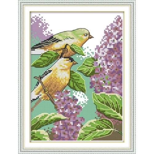 Two little birds 2 cross stitch kit aida 14ct 11ct count print canvas stitches embroidery DIY handmade needlework