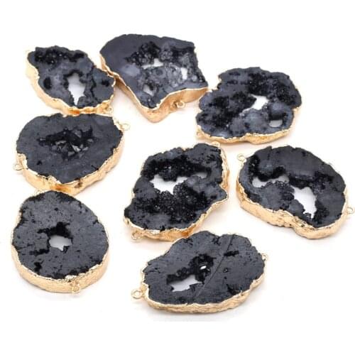 Natural Black Druzy Agates Pendant Charms Connector Pendants for Jewelry Making DIY Accessories Fit Necklaces Size 25x40-35x45mm