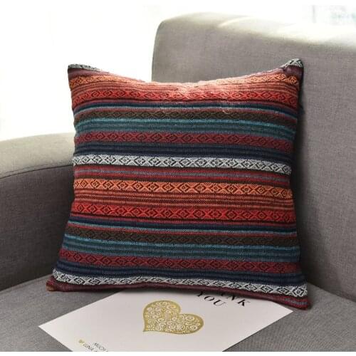 Boho Retro Stripe Cotton Pillowcase Blend Linen Cushion Deco Decorative Throw Pillow Cover For Couch Sofa Bed