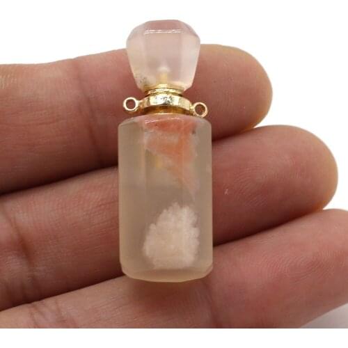 New Sakura Agate Natural Semi-precious Stone Perfume Bottle Essential Oil Diffuser Pendant for Jewelry Making DIY Necklace Gift