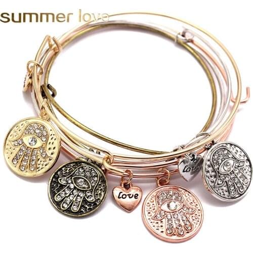 New Arrival Hand Crystal Bangles Bracelet Adjustable Expandable Wire Bangle LOVE Heart Charm For Women Pulseira Jewelry Gifts