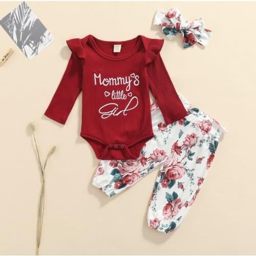 Baby Girl Newborn Toddler Girls Clothes Letter Print Romper Top Pants Headband Infant Outfit Clothing