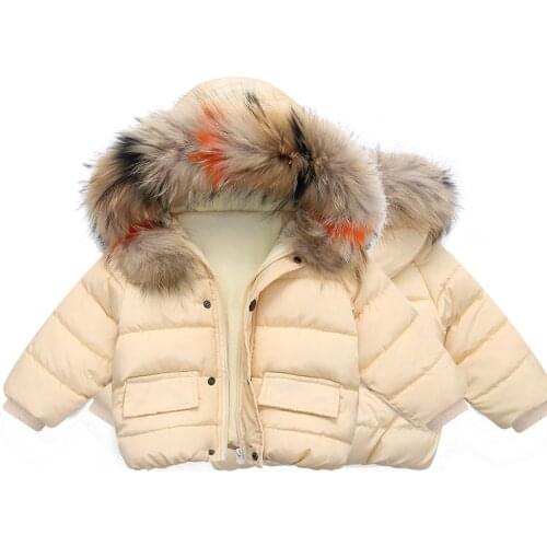 Solid Snow Suit Zipper Warm Baby Clothes 2-7Y Baby Boy Girl Winter Jacket Thick Cotton Padded Infant Toddler Fur Hooded Coat