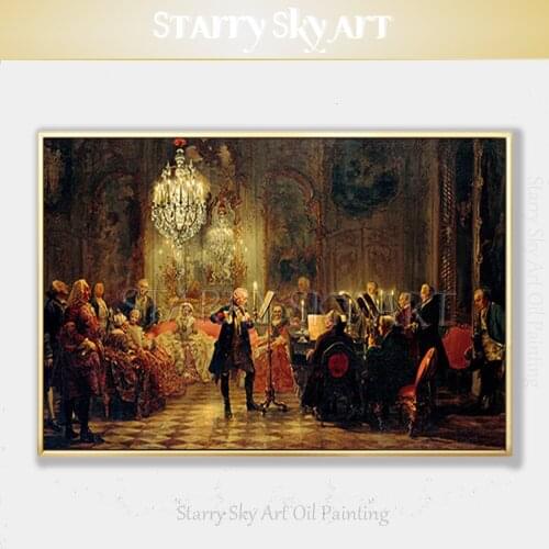 Excellent Artist Hand-painted High Quality Luxury Wall Art European Nobility Playing Music Oil Painting for Villa Decoration