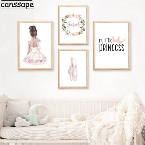 Personalized Art Painting Girls Custom Name Canvas Prints Princess Ballet Poster Flower Rabbit Wall Art Picture Baby Room Decor