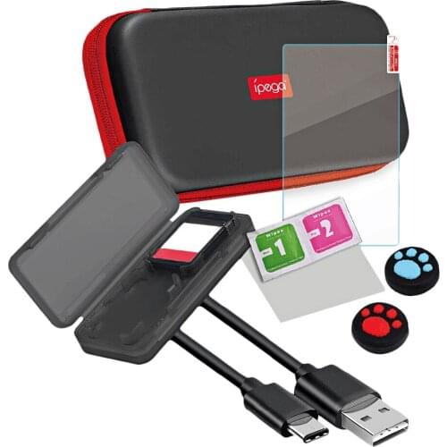 Portable EVA Storage Carry Bag+Cap+Game Card Box+Tempered Screen Protector+Cleaning Bag+Type C Cable for Nintend Switch Lite Kit