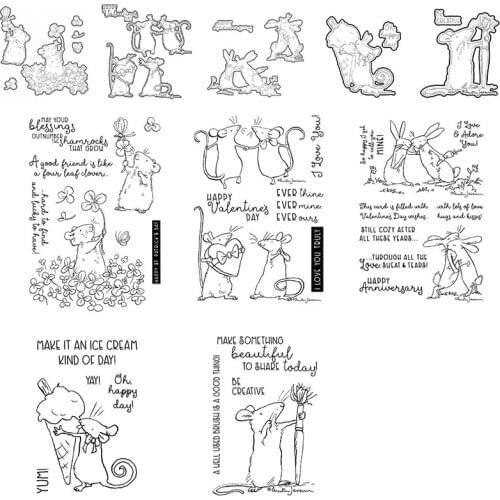 Lovely Mice Series Happy Valentines Day Transparent Clear Stamps Matchable Cutting Dies for Diy Scrapbooking Cards New Crafts