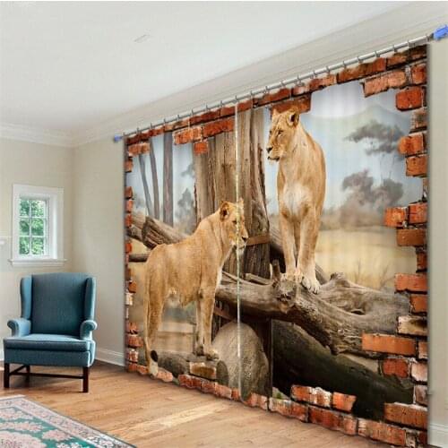 Customized Lion Luxury 3D Blackout Window Curtain Drapes For Living room Bed room Hotel Wall Tapestry Cortinas