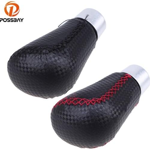 POSSBAY Manual Transmission Gear Shift Knob Car Shift Lever 5/6 Speed Gear Knobs Car Interior Handle Covers Case Black Leather