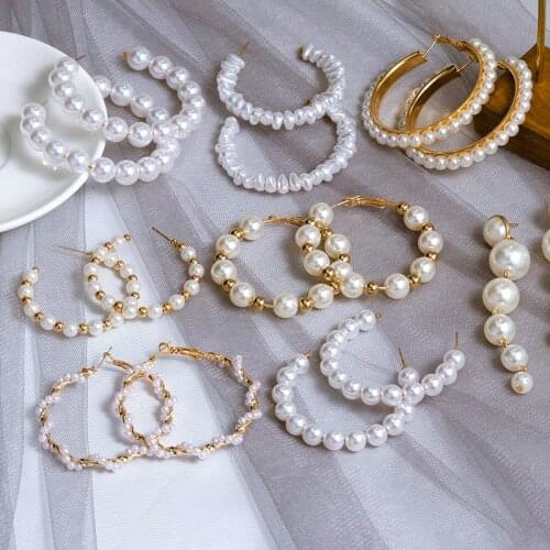 POXAM New Simple Plain Gold Metal Pearl Hoop Earrings For Women Unique Statement Big earings 2020 Fashion Brincos Party Jewelry