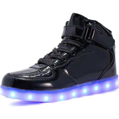 USB Charging High-top LED Luminous Men Shoes Fashion Big Size PU Sneakers Women Casual White Skateboard Shoes Boy Sports Shoes
