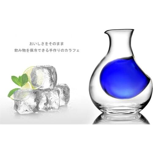 Japanese Sake Pot Ice Wine Decanter Hip Flask Hamster Igloo Glass Blue Liner Cooling Whiskey Spirits Bottle Barware Wine Device