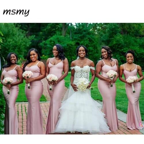 South African Cheap Bridesmaids Dresses For Country Weddings 2018 Sheath Spaghetti Straps Floor Length Wedding Guest Dress