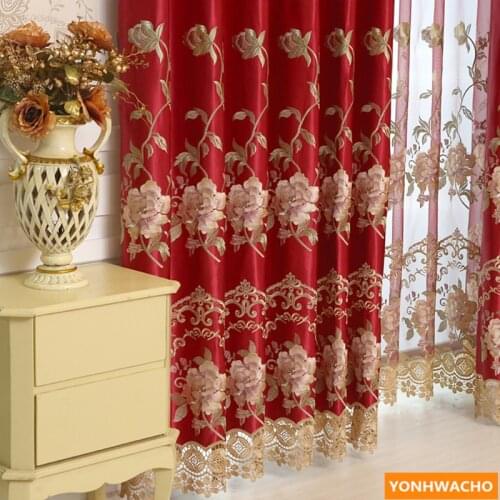 Custom curtains High-grade noble wedding room festive red Simple modern embroidered cloth blackout curtain tulle drapes N926
