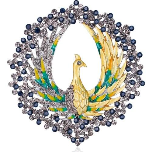 Peacock Bird Brooches Accessories For Women Lady Rhinestone Enamel Animal Party Office Brooch Pin Jewelry Gifts