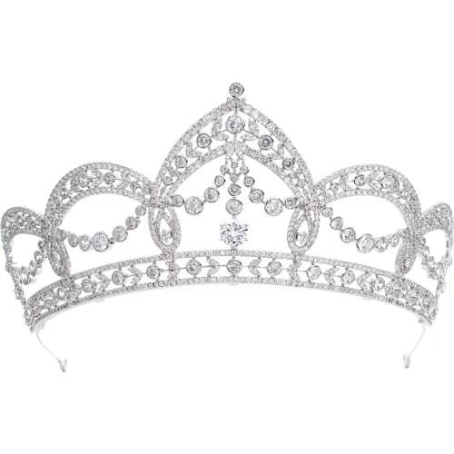 Cubic Zirconia Wedding Bridal Princess Big Tiara Crown Women Girl Prom Hair Jewelry Accessories Real Platinum Plated CH10293