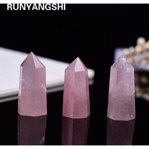 35-45mm 1pc Natural Crystal Rose Quartz Point Healing Stone Hexagonal Prisms Obelisk Wand Treatment Ornaments Stone