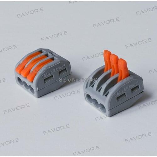10pcs PCT213 3pin reuseable easy terminal block 0.08-2.5(4.0)mm2 Universal Compact Wire Wiring Connector