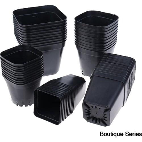 10pc Black Flower Pots Plastic Pots Small Square Pots for Succulent plants