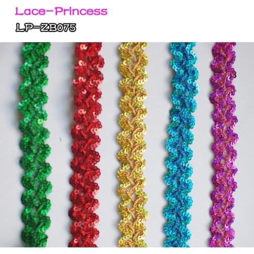 12MX2.5CM gold silver rose red green blue DIY handmade sequins beading Braid lace trim fabric clothing accessories collar ZB075