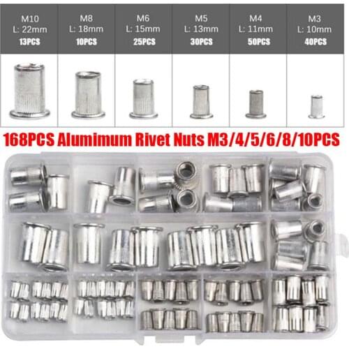 168PCS Alumimum Rivet Nuts M3/4/5/6/8/10PCS assortment assortment bolt lamp home improvement bolts and nuts
