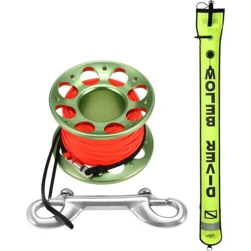 3.9ft Scuba Diving Surface Marker Buoy with 49.2ft Alloy Finger Spool Clip Inflatable Safety Tube Signal Tube Marker