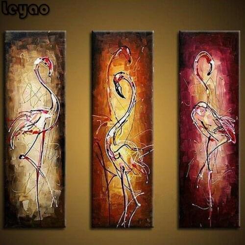 Abstract Flamingo 5D Diy Diamond Painting animals Cross Stitch Home Decor Full Square round Diamond Embroidery 3 pcs