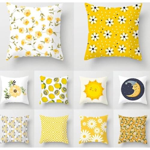 45x45cm Yellow Striped Pillowcase Nordic Geometric Pillow Case Floral Print Throw Cushion Pillow Cover Decoration Pillowcase