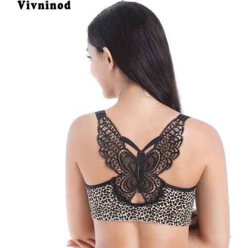 Front Closure Seamless Leapard Push Up Bra Plus Size Bralette Butterfly Bras for Women Sexy Wireless Brassiere Femme Big Bra 52E