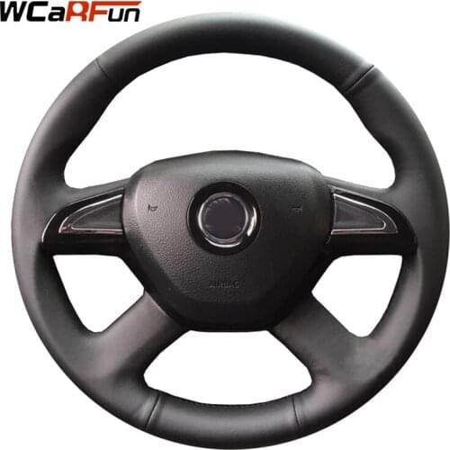 Black Artificial Leather Car Steering Wheel Cover for Skoda Yeti Octavia 2015 2016 Fabia 2014 Rapid 2013-2015 Superb 2013-2016