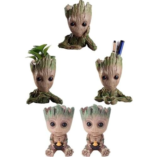 Groot Baby Flower Pot Cute Action Figures Toy Pen Pot Holder PVC Hero Model Baby Tree Man Garden Flower Plant Pot Mini Dolls