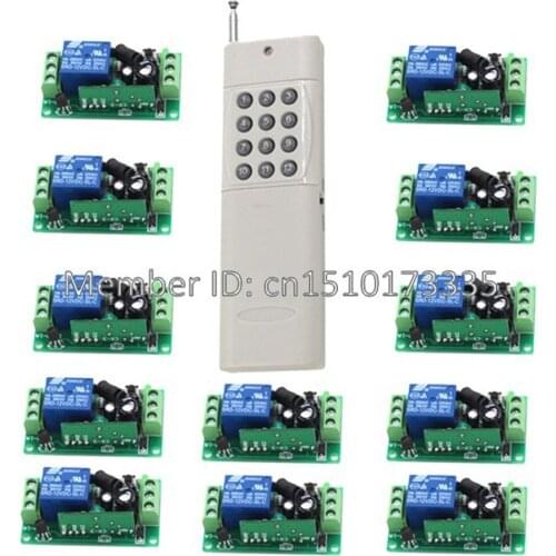 DC 9V/12V/24V 10A 315/433Mhz 12CH 1000m wireless Learning code remote controls and high power remote control switch