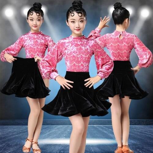 Children Long Sleeve Latin Dance Costumes Ballroom Salsa Dancewear Autumn Winter Tango Rumba Standard Modern Dancing Dress