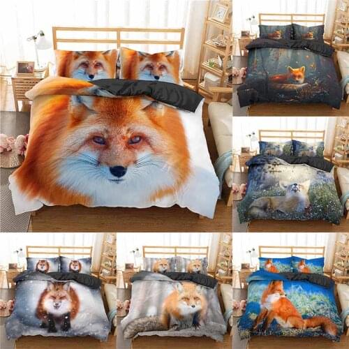 Home Textile Luxury 3D Fox Print 2/3Pcs Comfortable Duvet Cover Pillowcase Bedding Sets Single Queen and King EU/US/AU Size