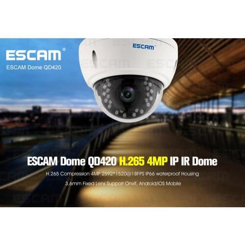 Escam QD420 Dome IP Camera H.265 4MP 1520P Onvif P2P 15M IR Outdoor Surveillance Night Vision Android iPhone