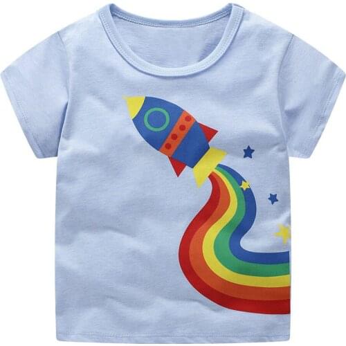 Jumping Meters Boys Top Rainbow Rocket Printed Printed Shirt Baby Tees Summer Clothes 18 Kids Tshirts Boys Clothing Children