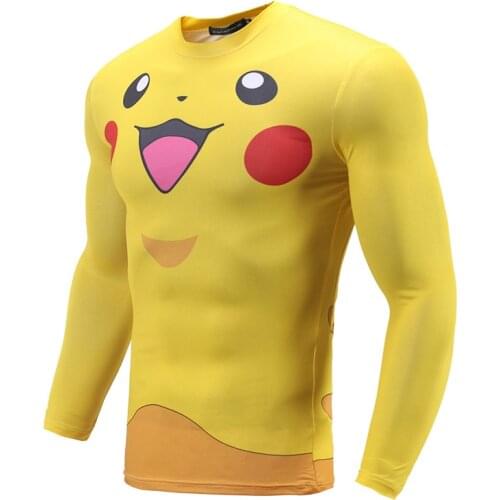 3D Print Compression Men Long Sleeve T-shirt Gym Running Biking Wear Bika Pokemon Yellow Funny Tees Shirts Cosplay Clothing