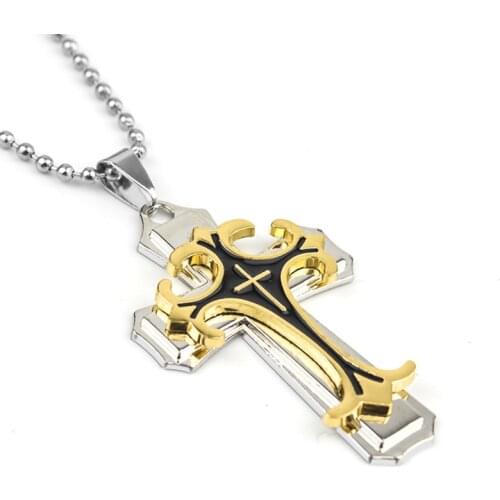 Stainless Steel Cross Necklace For Men Fashion Hip-hop Metal Jewelry Charms Jesus Pendant Sweater Chain Party Gift Accessories