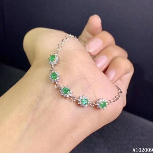 KJJEAXCMY fine jewelry 925 sterling silver inlaid natural emerald bracelet trendy girl new hand bracelet support testing