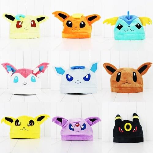 30cm In Diameter Pokemon Glaceon Leafeon Umbreon Espeon Jolteon Vaporeon Flareon Eevee Sylveon Plush Cap Hats Toys Kids Gifts