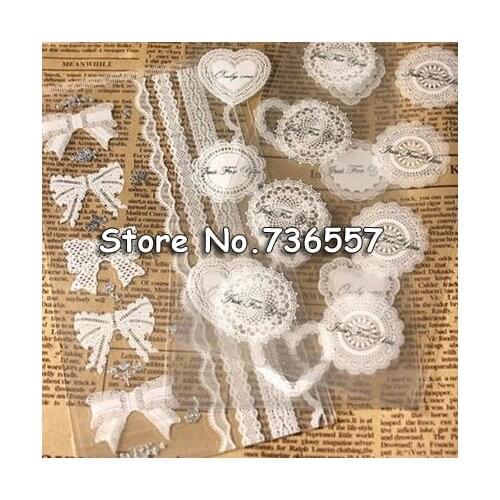 HOT! [10 bags/lot] About 80pcs white lace decorative pvc stickers wedding decoration gift sealing sticker diy craft scrapbook