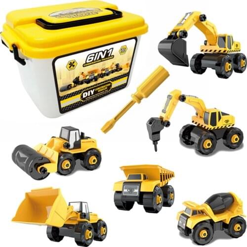 Simulation engineering car toy Assembled toys Excavator Mixer Earth drills Modular block car Barreled toys for children