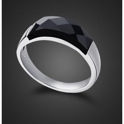 Fashion Cool 100% 925 Sterling Silver Women Ring High Quality Punk Black Agate Finger Rings Jewelry For Party Gift