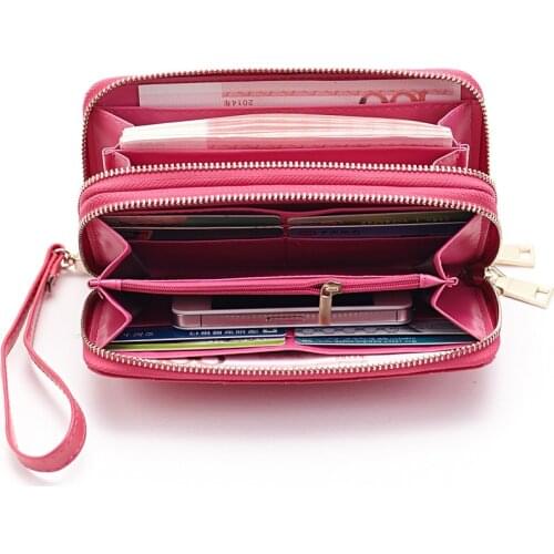 Fashion Double Zipper Ladies Genuine Leather Long Wallet New Rhombic Womens Clutch Bag Large Capacity hand bag