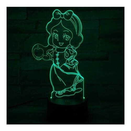 3D illusion Night Light Dreamy Princess Snow White LED Desk Lamp Girl Gift Kids Toy 7 Color Change Bedroom Home Decor 193