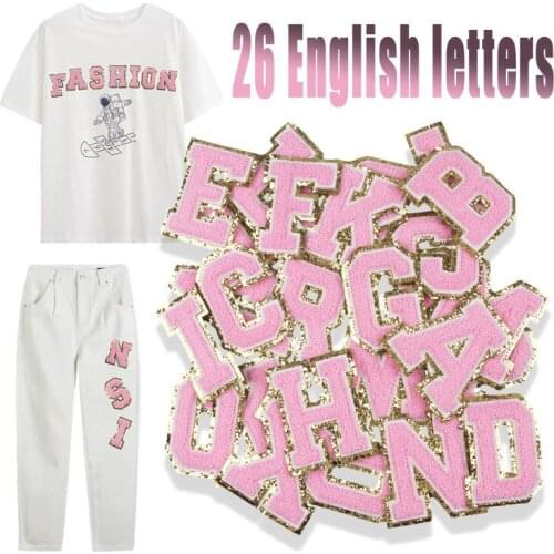 26 Letters Embroidery Pink Cloth Patches Golden Edge Iron on Letter Velvet Patch Sew-on Decorative Appliques Thermo DIY Stickers