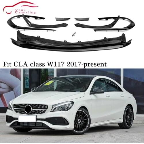 W117 Front Lip with Canards Splitter Bumper Spoiler for Mercedes CLA C117 CLA180 CLA200 CLA250 CLA45 AMG package 2017 - 2019