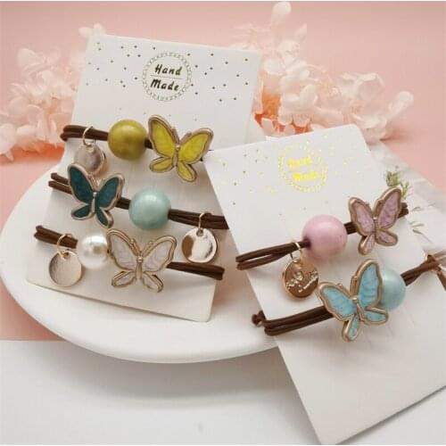 Butterfly Korea Women Hair Ropes Big Acrylic Round Ball Elastic Rubber Bands for Girl Fashion Hair Accessories Wholesale 2021